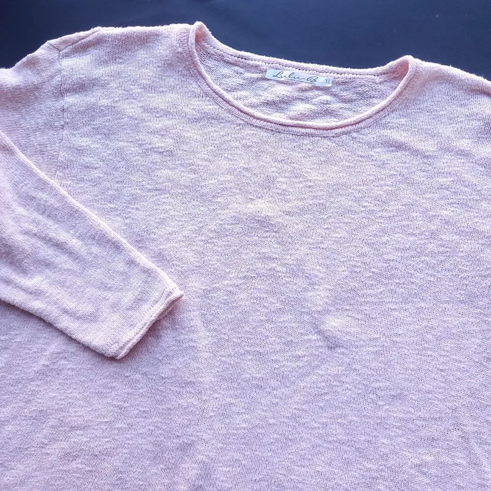 Lulu B Pink Roll Neck Sweater Womens XL 100% Cotton Asymmetrical Button Back